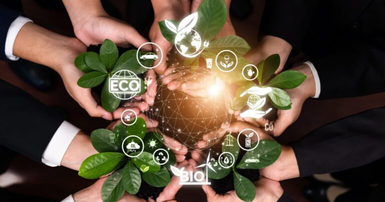 business partnership nurturing growing plant together with carbon icon symbolize esg sustainable environment protection with eco technology carbon credit solution net zero future reliance scaled e1788945888787